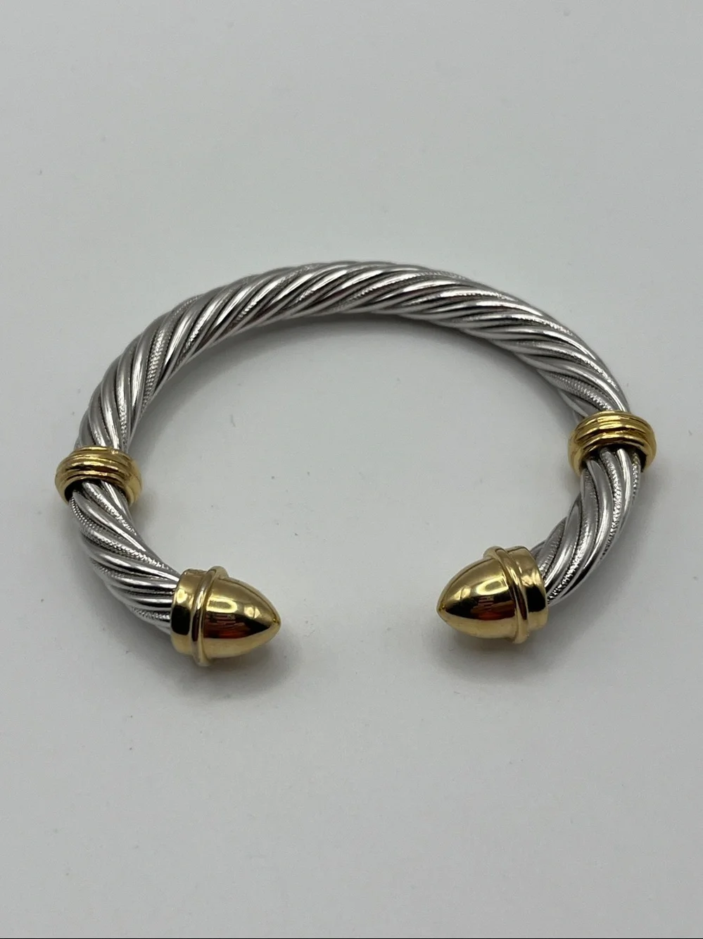 Silver-Tone Twisted Cable Cuff Bracelet with Gold Tone Accents